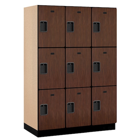 Salsbury Industries 3 Tier Designer Locker, 54"Wx76"Hx21"D, 9 Door, Mahogany 18-23361MAH